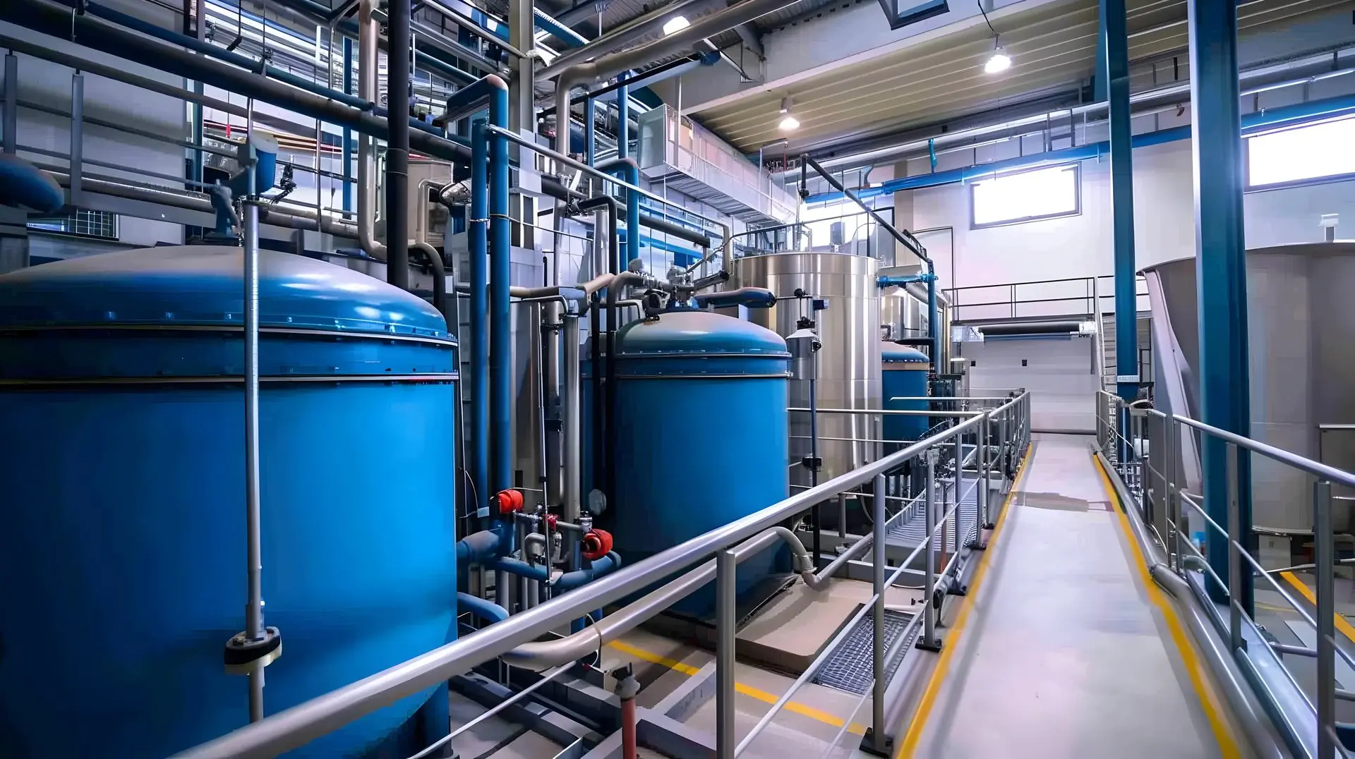 Commercial water treatment vessels in a plant room
